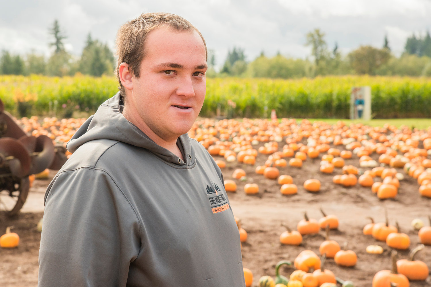 Landon Huntting talks about growing pumkins and running a pumpkin patch in Cinebar Wednesday afternoon.